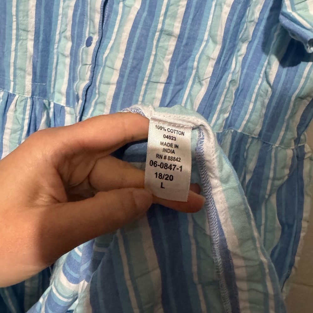 Only Necessities Blue Striped 100% Cotton Long Modest Shirt Dress Nursing Large - Picture 5 of 6
